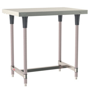 Metro TableWorx Stationary Stainless Steel Table, Type 304 Stainless Steel Work Surface, Metroseal Gray Epoxy Coated Legs and Polymer Leg Mounts, Stainless Steel I-Frame