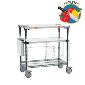 Metro PrepMate MultiStation Prep Station, Solid Stainless Steel Top Shelf and Metroseal Green Epoxy Wire Bottom Shelf with Stainless Steel Posts