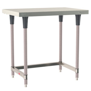 Metro TableWorx Stationary Stainless Steel Table, Type 304 Stainless Steel Work Surface, Metroseal Gray Epoxy Coated Legs and Polymer Leg Mounts, Stainless Steel 3-Sided Frame