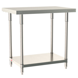 Metro TableWorx Stationary Stainless Steel Table, Type 316 Stainless Steel Work Surface, Type 304 Stainless Steel Legs and Leg Mounts, Stainless Steel Undershelf