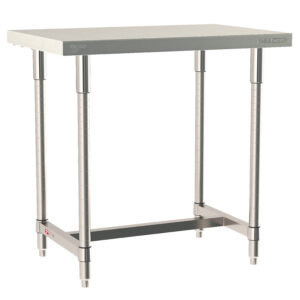 Metro TableWorx Stationary Stainless Steel Table, Type 316 Stainless Steel Work Surface, Type 304 Stainless Steel Legs and Leg Mounts, Stainless Steel I-Frame