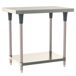 Metro TableWorx Stationary Stainless Steel Table, Type 304 Stainless Steel Work Surface, Metroseal Gray Epoxy Coated Legs and Polymer Leg Mounts, Stainless Steel Undershelf