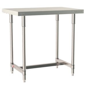 Metro TableWorx Stationary Stainless Steel Table, Type 304 Stainless Steel Work Surface, Legs, and Leg Mounts, Stainless Steel I-Frame