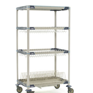 Metro MetroMax i Mobile Drying Rack with Two Drop-Ins, One Tray Rack, One Bulk Shelf, and Drip Tray