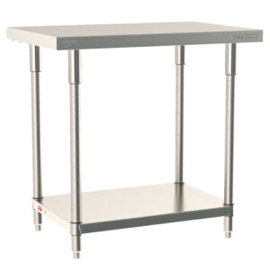 Metro TableWorx Stationary Stainless Steel Table, Type 304 Stainless Steel Work Surface, Legs, and Leg Mounts, Stainless Steel Undershelf