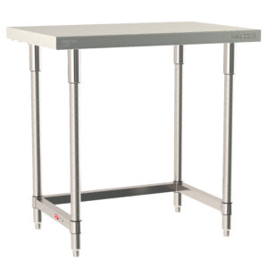 Metro TableWorx Stationary Stainless Steel Table, Type 304 Stainless Steel Work Surface, Legs, and Leg Mounts, Stainless Steel 3-Sided Frame