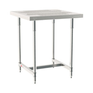 Metro TableWorx Stationary Stainless Steel Table with Perforated Top, Type 304 Stainless Steel Work Surface, Legs, and Leg Mounts, Stainless Steel I-Frame