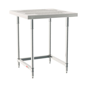 Metro TableWorx Stationary Stainless Steel Table with Perforated Top, Type 304 Stainless Steel Work Surface, Legs, and Leg Mounts, Stainless Steel 3-Sided Frame